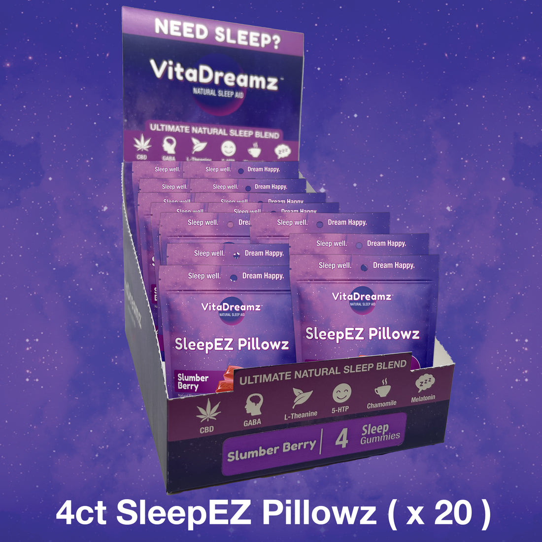 *PRE-ORDER - Ships week of 2/19/24* SleepEZ Pillowz (4ct) - Box of 20 Bags ($2.25 per Bag) - VitaDreamz