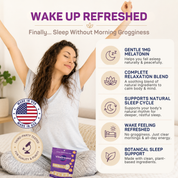 Wake up refreshed: gentle 1mg melatonin, complete relaxation blend, supports natural sleep cycle, no morning grogginess